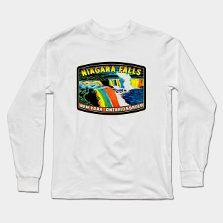 Niagara Falls New York Ontario Canada USA Border Waterfall At Night Long Sleeve T-Shirt